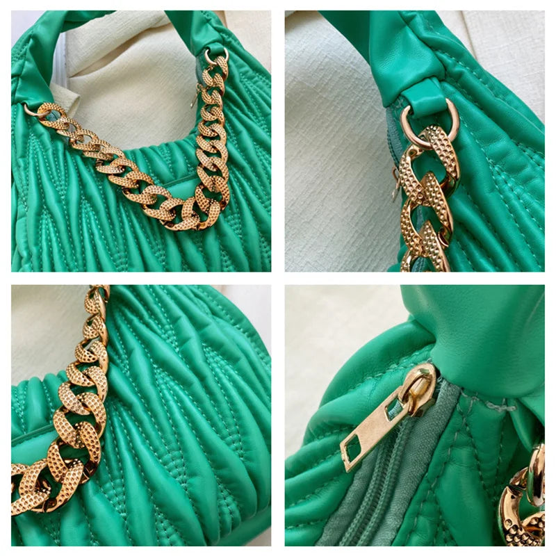 PU Leather Chain Underarm Bag Women Solid Shoulder Bags