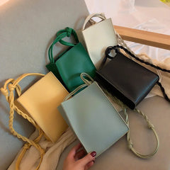 Women's Weave Strap Shoulder Bag Mini Phone Purse