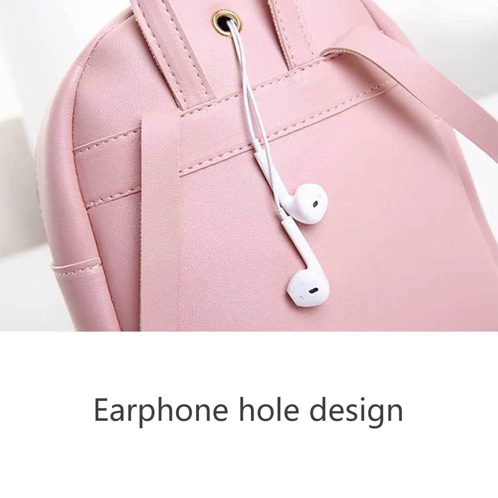PU Leather Shoulder Bags Multi-Function Backpack Ladies Phone Pouch Pack