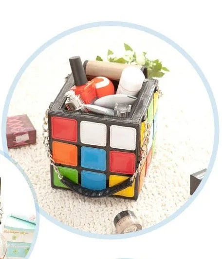 Cube Shape Shoulder Bag Colorful Crossbody Purse Clutch