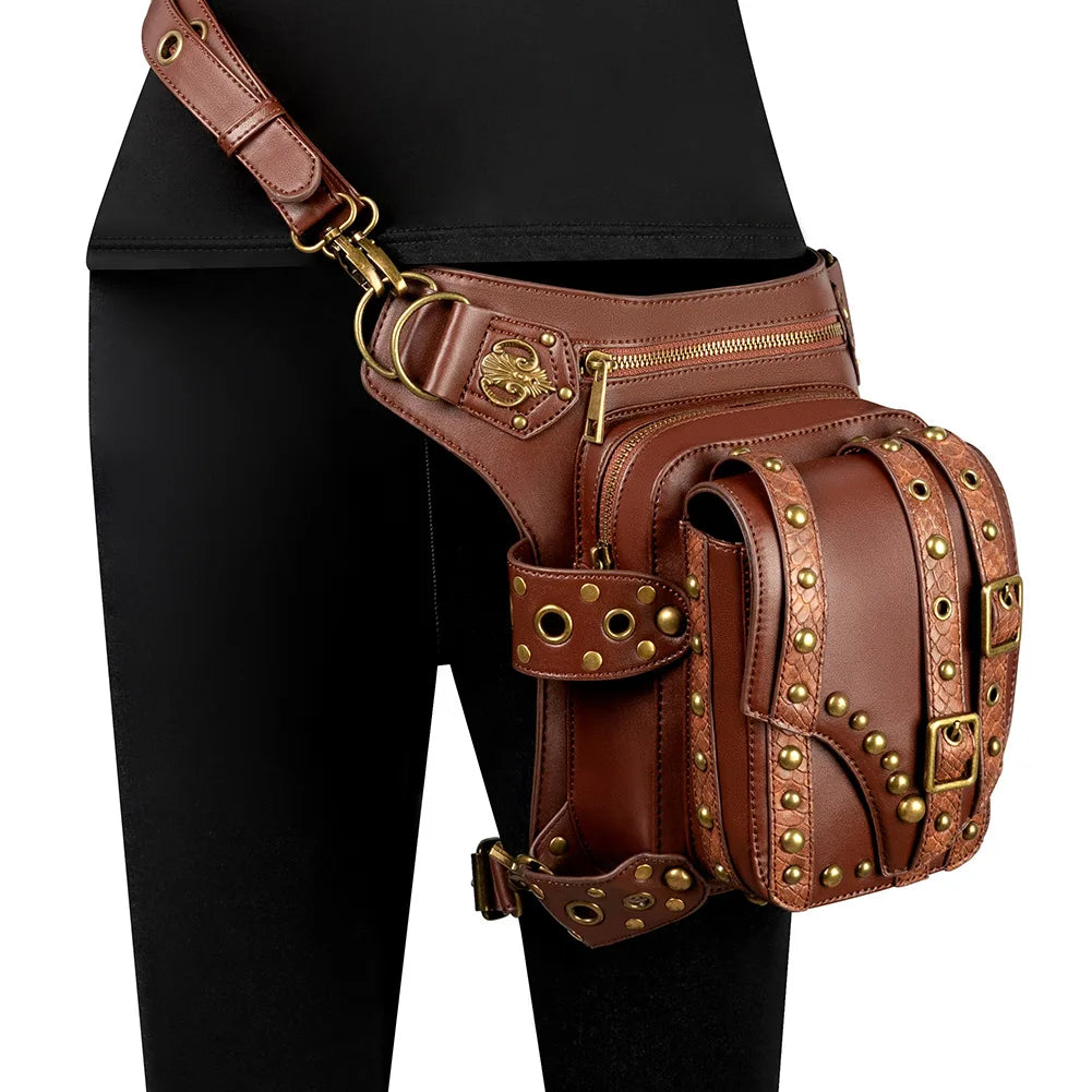 Punk Rock Locomotive Chain Bag Single Shoulder Messenger Waist Belt Chest Purse