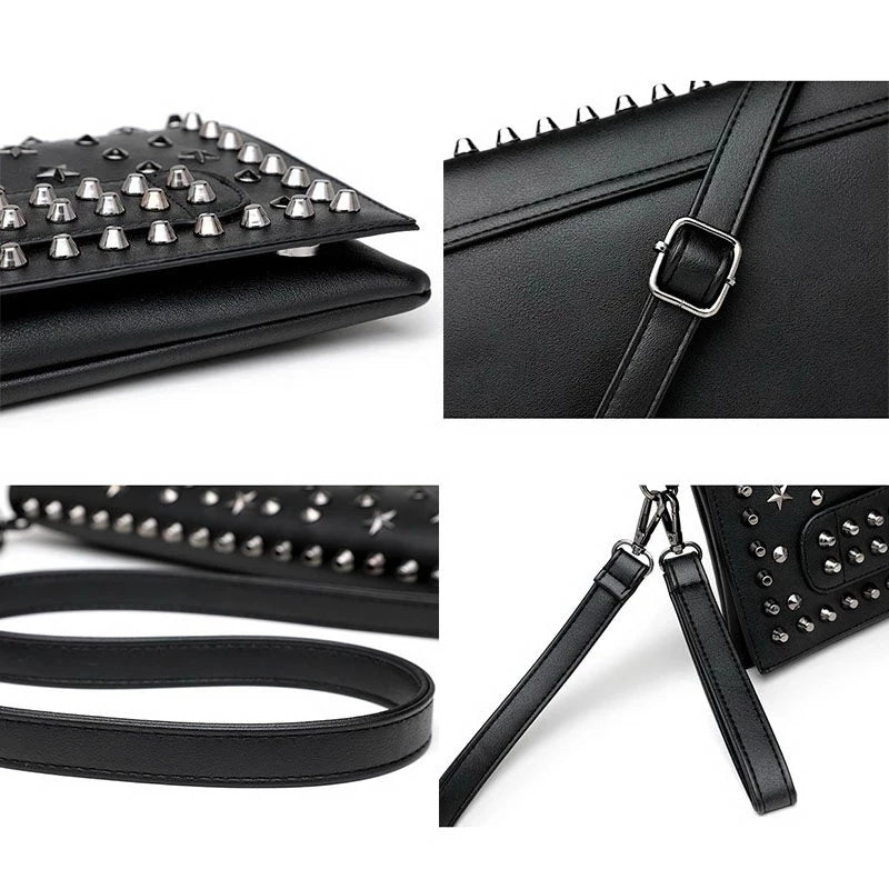 Punk Rock Style Female Evening Clutch Bags Women Rivet Star Shoulder Bag