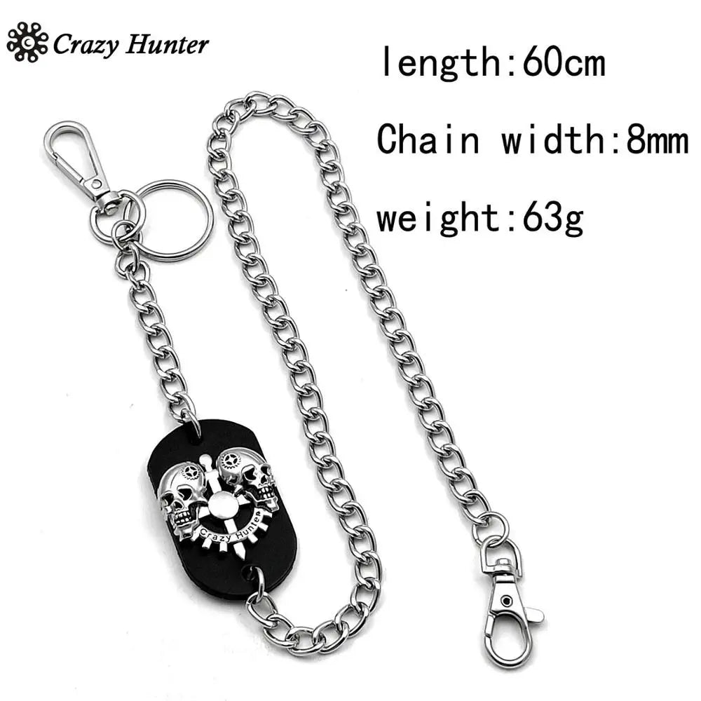 Punk Studded Skull Biker Leather Wallet Mens Clip Chain