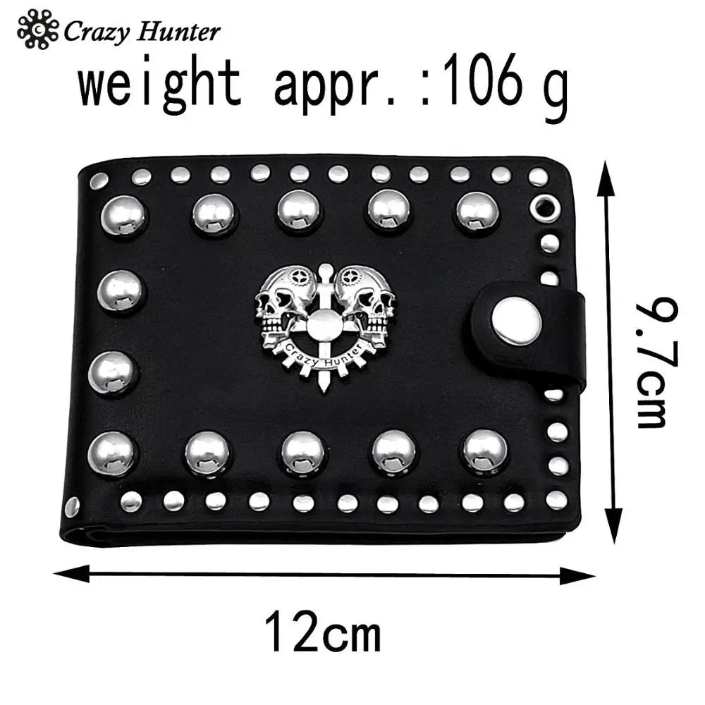Punk Studded Skull Biker Leather Wallet Mens Clip Chain
