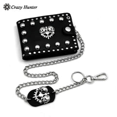 Punk Studded Skull Biker Leather Wallet Mens Clip Chain