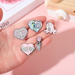 Punk Style Enamel Lapel Pins Set, Halloween Cat Head Compass Wizard Hat Backpack