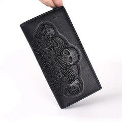 Punk Style Skull Wallet Gothic Cow Leather Women Men Wallet