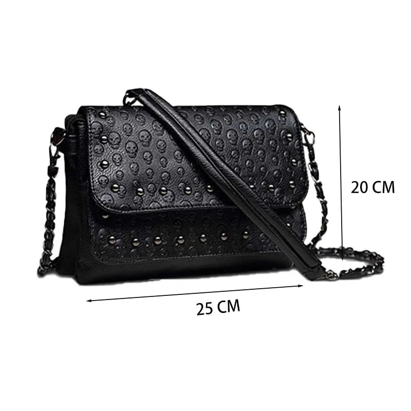 Punk Style Women Crossbody Bag Leather Small Skull Shoulder Bag