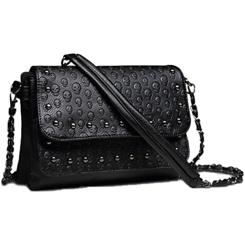 Punk Style Women Crossbody Bag Leather Small Skull Shoulder Bag