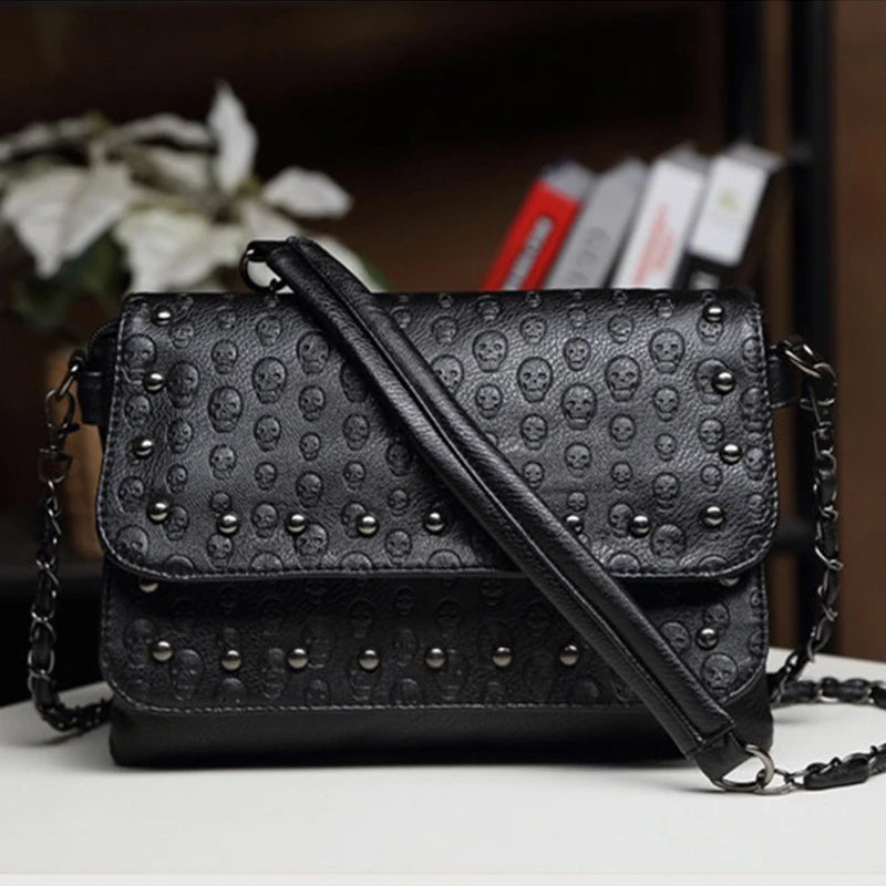 Punk Style Women Crossbody Bag Leather Small Skull Shoulder Bag