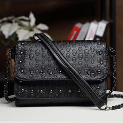 Punk Style Women Crossbody Bag Leather Small Skull Shoulder Bag