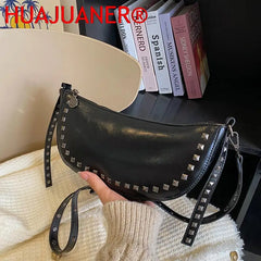 Punk Shoulder Bags For Women Rivet Handbag Vintage Crossbody Bag