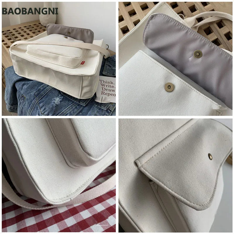 Canvas Casual Tote for College Girls Shoulder Bag