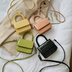 Women Leather Mini Shoulder Handbags Lady Stone Pattern Casual Tote