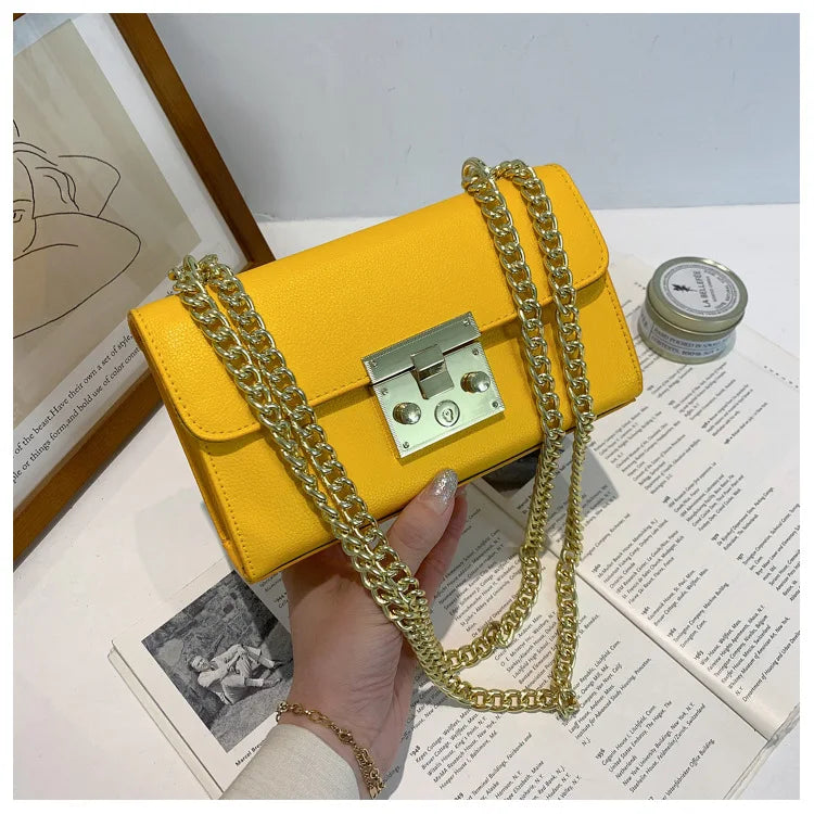 Small Square Crossbody Shoulder Bag with Metal Buckle Lock