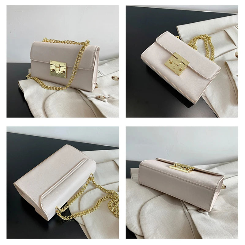 Small Square Crossbody Shoulder Bag with Metal Buckle Lock