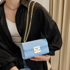 Small Square Crossbody Shoulder Bag with Metal Buckle Lock