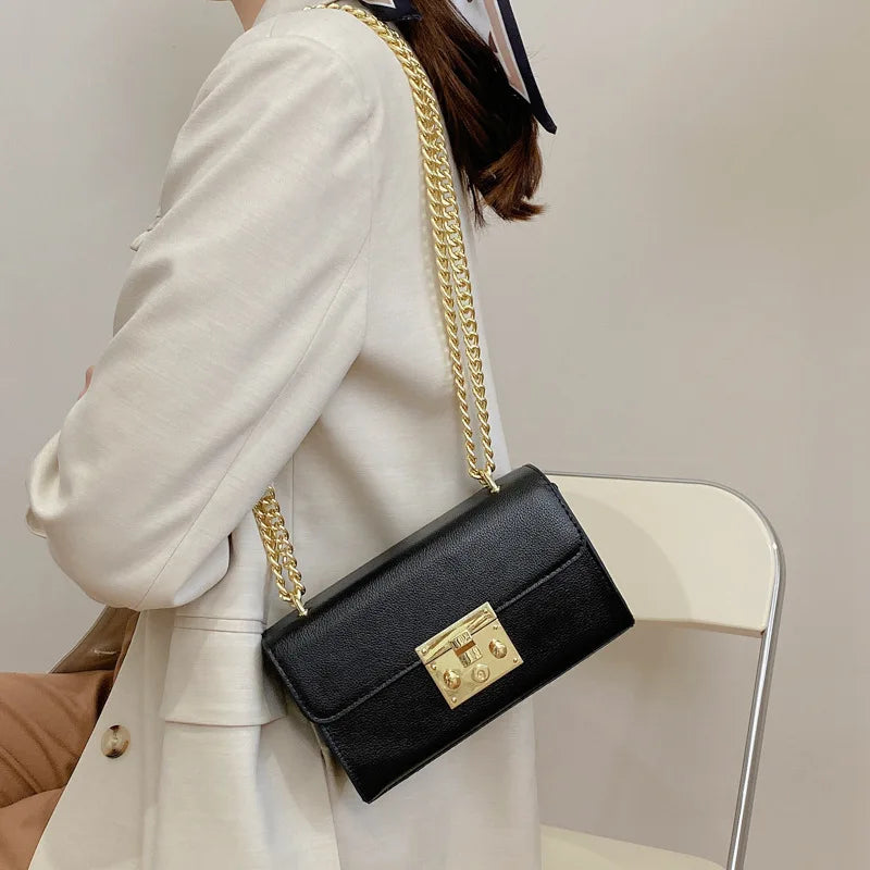 Small Square Crossbody Shoulder Bag with Metal Buckle Lock