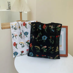Vintage Women Shoulder Shopping Bags Handbags Purses Embroidered Flowers Design