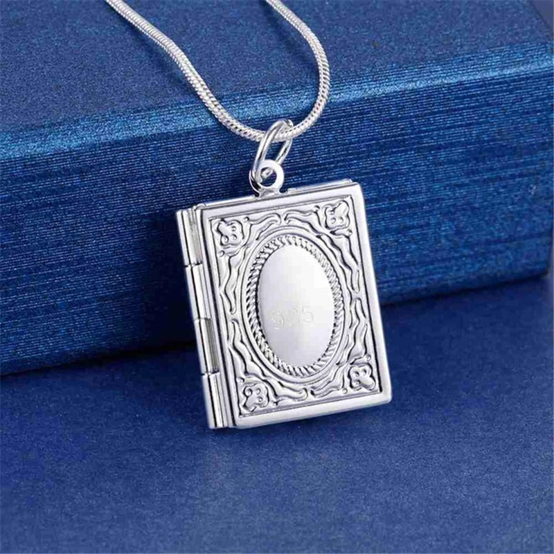Vintage Silver 925 Square Openable Photo Locket Pendant Necklace