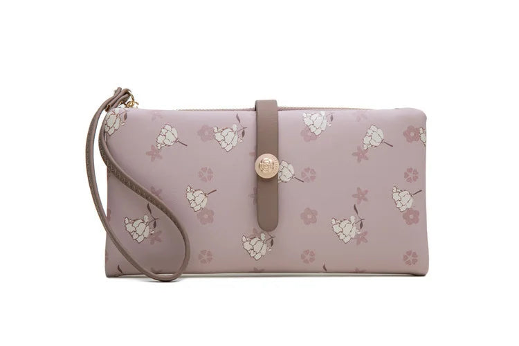 Purity Wallet Women's Long Small Fresh PU Printing Soft Surface Handbag