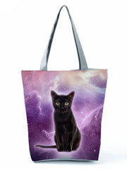 Starry Sky Cat Print Shoulder Bag Foldable Harajuku Eco Tote