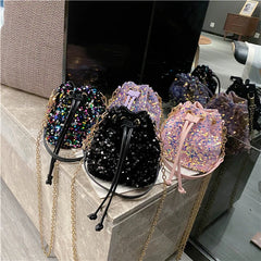 Sequin String Bucket Handbag Tote Ladies Shoulder Bag Crossbody Bags