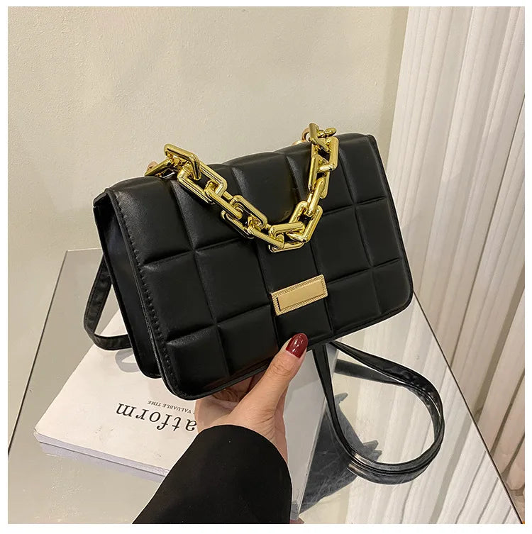 Purple Leather Crossbody Bag Plaid Shoulder Bag Chain Handle Small Oran...