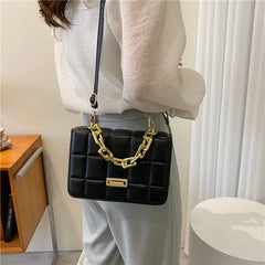 Purple Leather Crossbody Bag Plaid Shoulder Bag Chain Handle Small Oran...