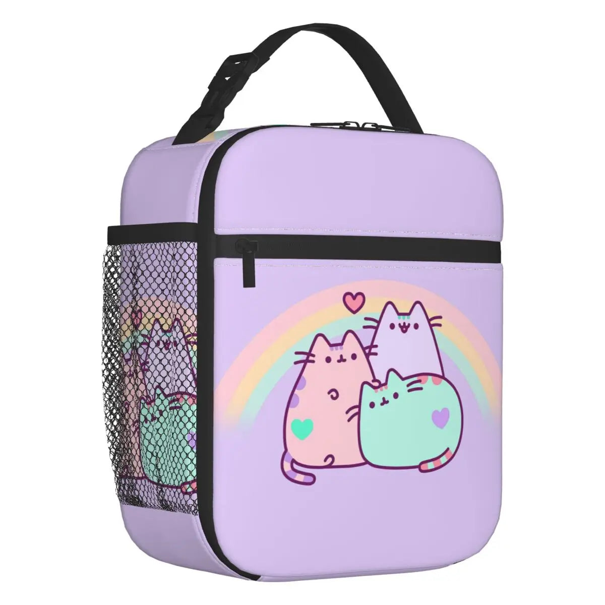 Pusheens Cat Rainbow Heart Thermal Lunch Bag Women Cartoon Kitten