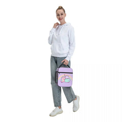 Pusheens Cat Rainbow Heart Thermal Lunch Bag Women Cartoon Kitten