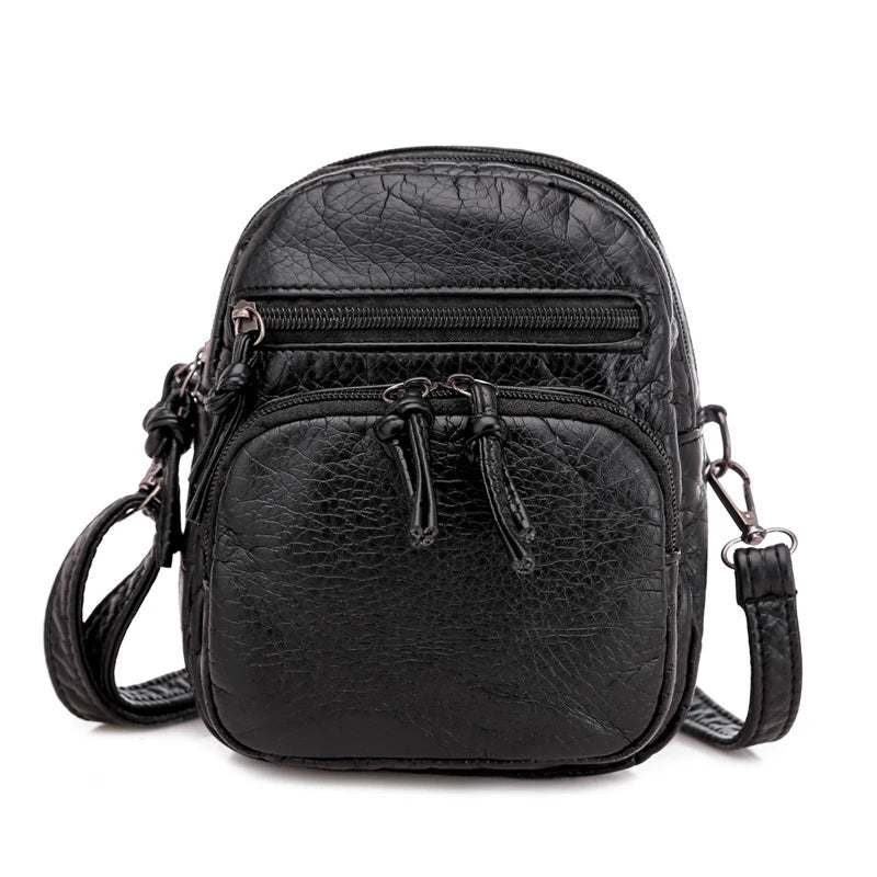 QiaoSanSan Women's Handbag Soft Leather Feeling One-shoulder Retro Multi-layer L