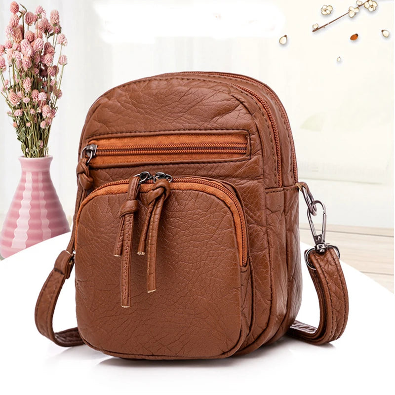 QiaoSanSan Women's Handbag Soft Leather Feeling One-shoulder Retro Multi-layer L