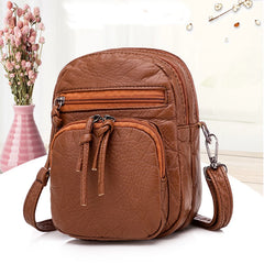 QiaoSanSan Women's Handbag Soft Leather Feeling One-shoulder Retro Multi-layer L