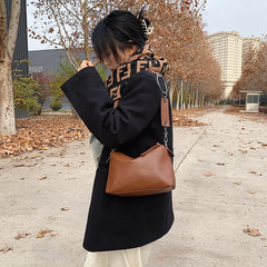 Qiaoduo Vintage PU Leather Shoulder Bag for Women Wide Belt Handbags