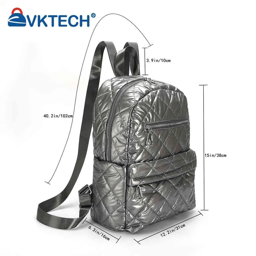 Quilted Cotton-Padded Backpack Nylon Rhombic Lattice Ladies Knapsack