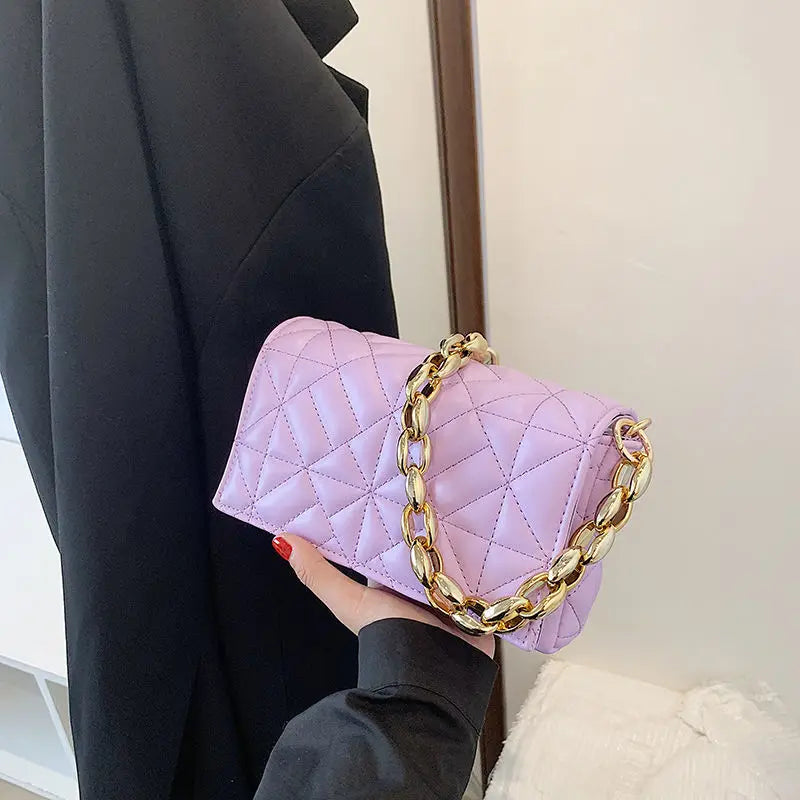 Quilted Handbag Chain Shoulder Bag PU Leather Envelope