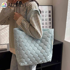 Quilted Ladies Shopper Bag Large Capacity Winter Commute Bag Cotton-Padded