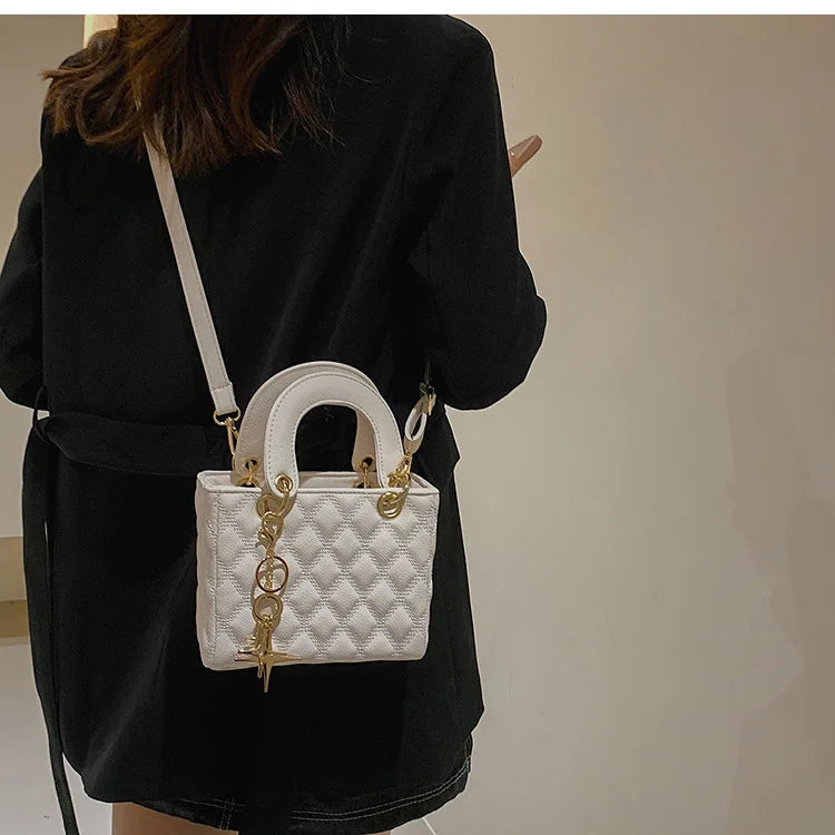 Quilted PU Leather Cross Thread Handbag Women Messenger Lady Crossbody Bag