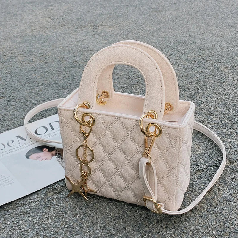 Quilted PU Leather Cross Thread Handbag Women Messenger Lady Crossbody Bag