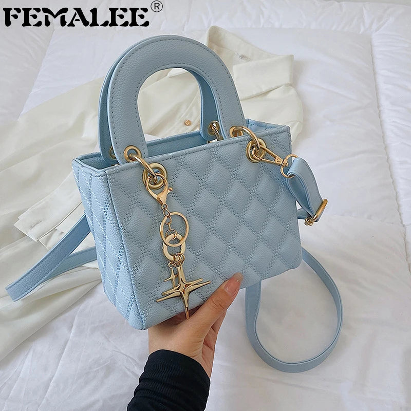Quilted PU Leather Cross Thread Handbag Women Messenger Lady Crossbody Bag