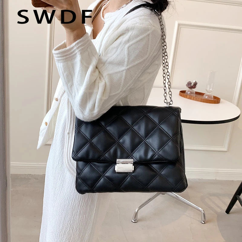 Quilted PU Leather Crossbody Bag Chain Shoulder Purse Handbag Clutch