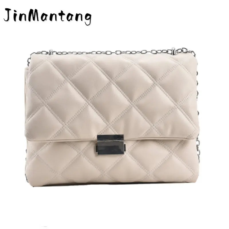 Quilted PU Leather Small Crossbody Bags for Women Winter Chain Shoulder Purses