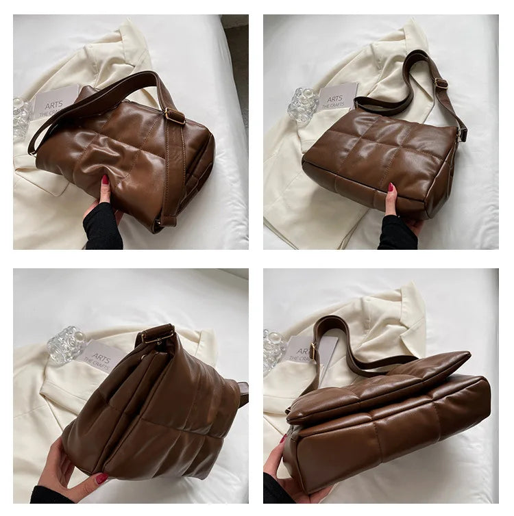 Quilted PU Leather Women Crossbody Bags Winter Lady Shoulder Messenger Bags
