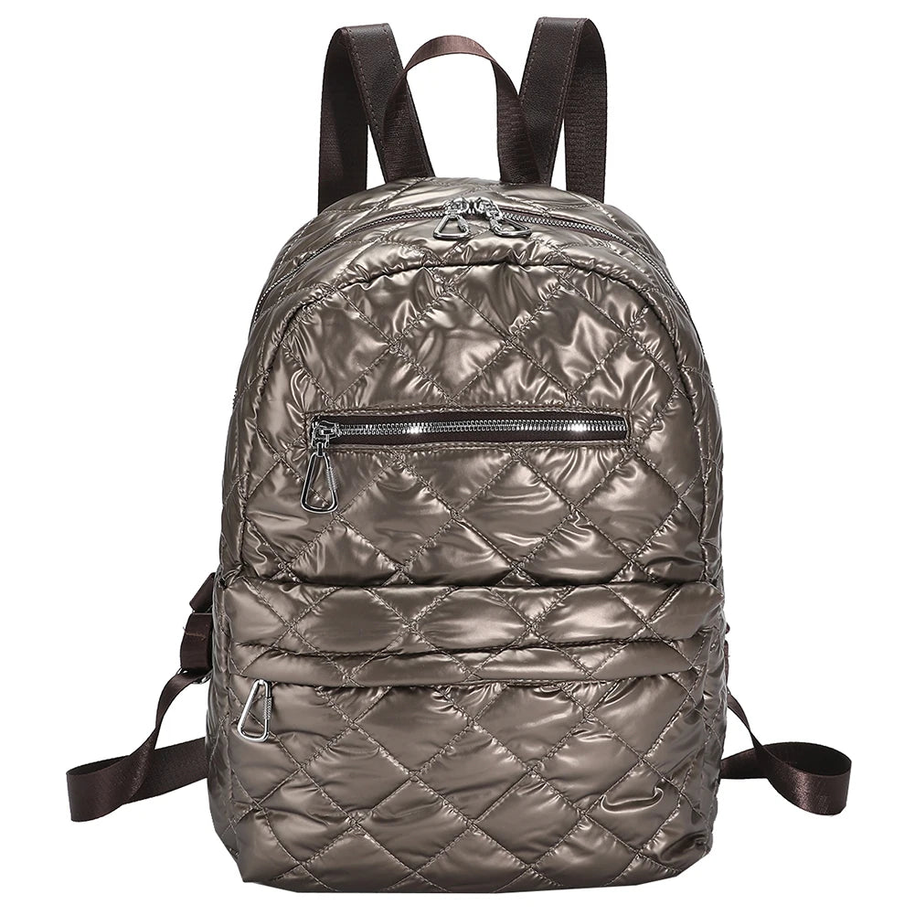 Quilted Women Backpacks Nylon Rhombic Lattice Cotton-Padded Backpack