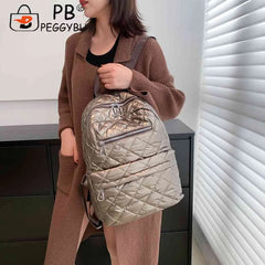 Quilted Women Backpacks Nylon Rhombic Lattice Cotton-Padded Backpack