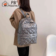 Quilted Women Backpacks Nylon Rhombic Lattice Cotton-Padded Backpack