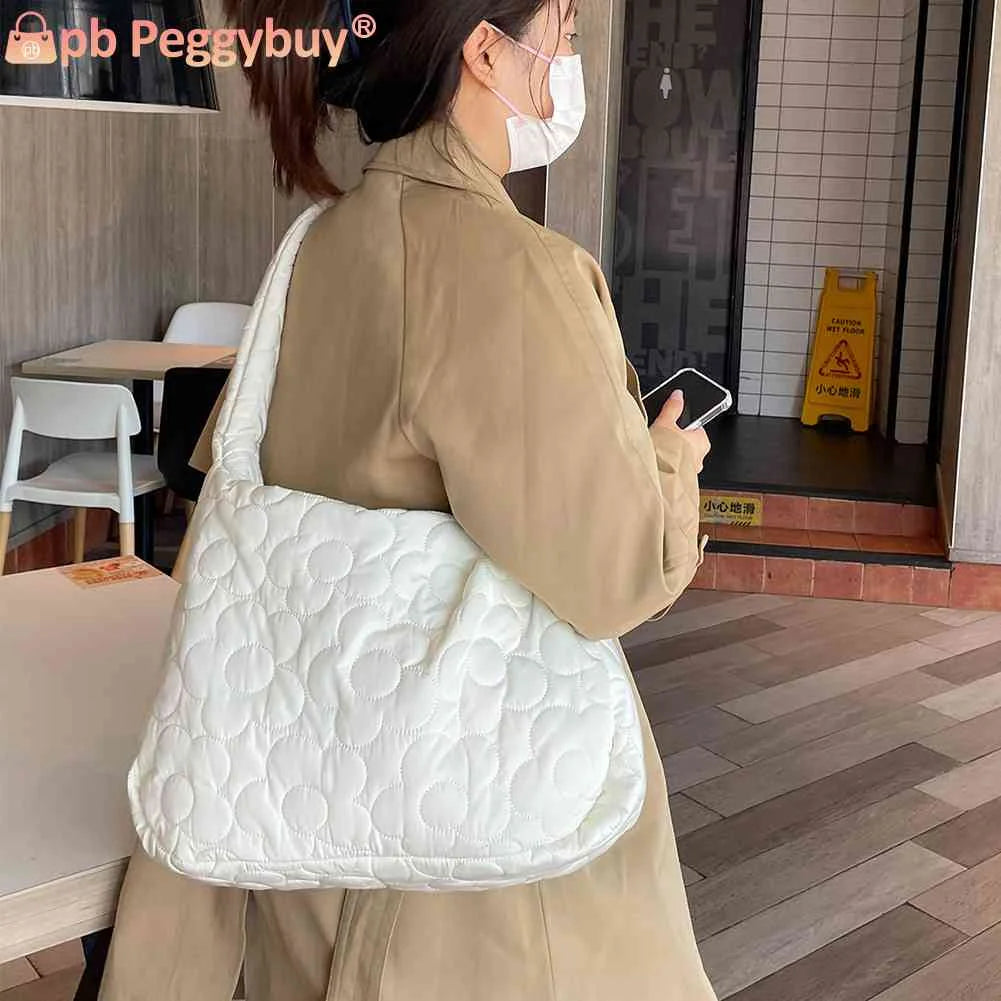 Quilted Women Tote Handbag Large Capacity Pleated Bubble Women Tote Bags Cotton