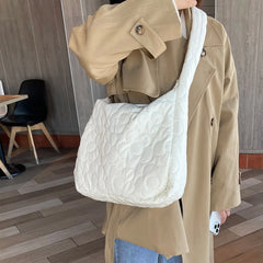 Quilted Women Tote Handbag Square Cotton Large Capacity Bag