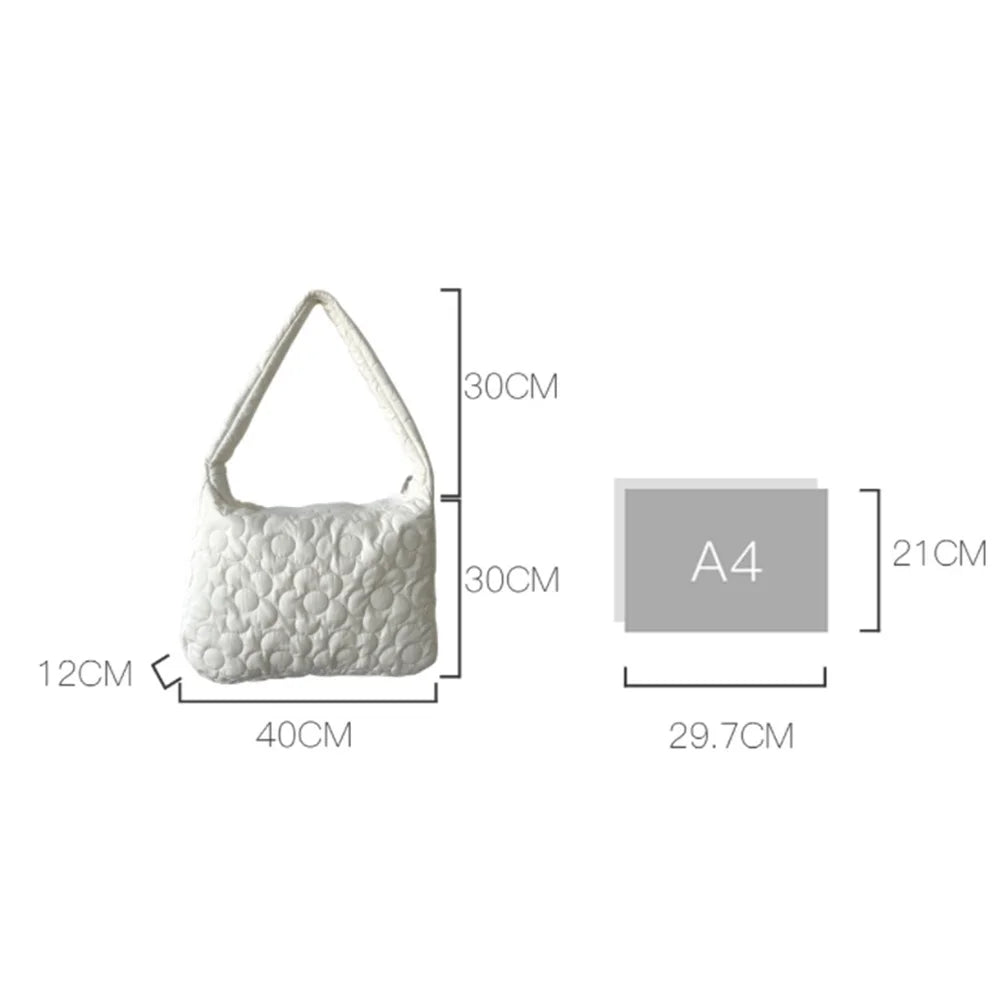 Quilted Women Tote Handbag Square Cotton Large Capacity Bag